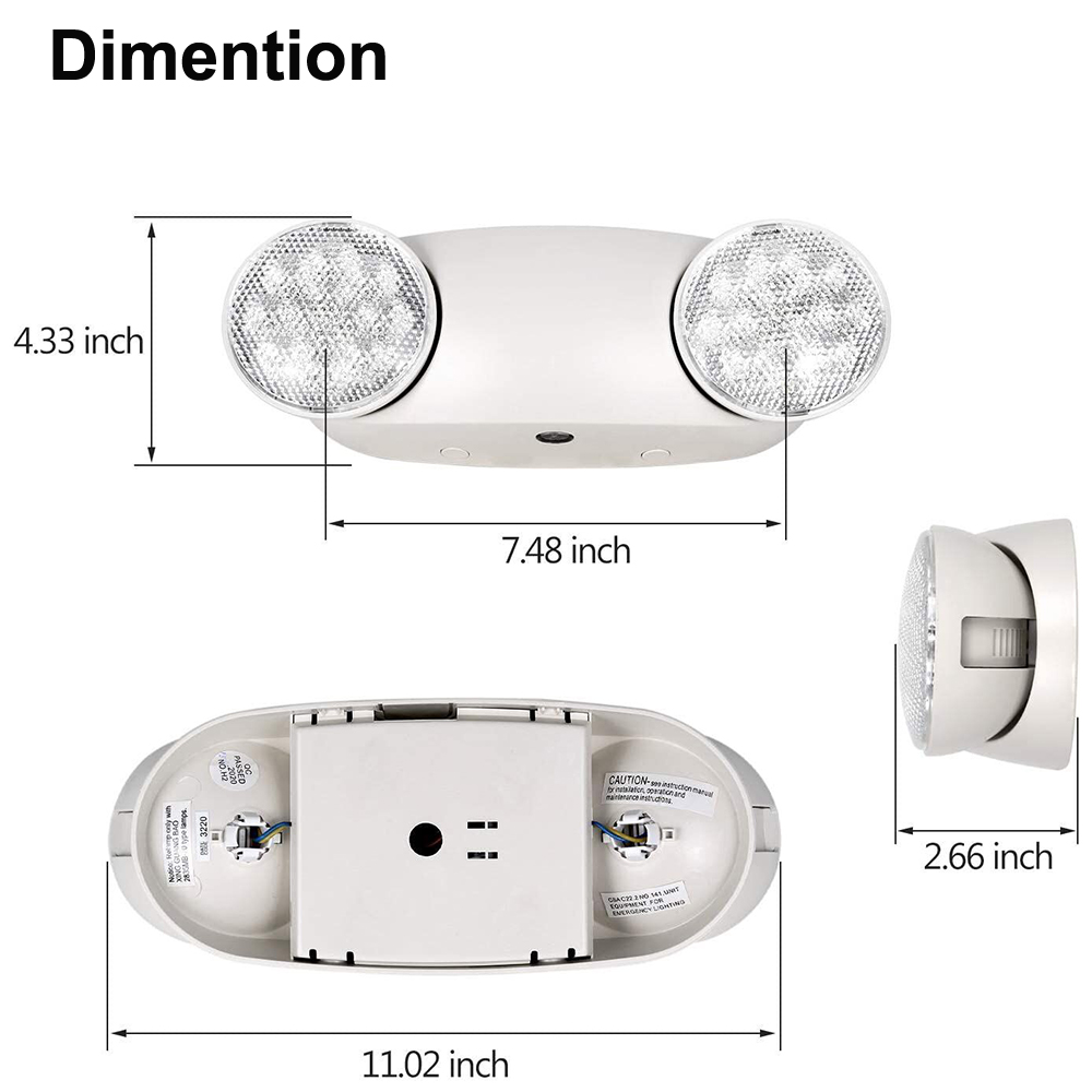 LED Emergency Lights with Battery Backup, Two Head Adjustable LED Emergency Square Lighting, Commercial Emergency Light, 120-277V AC, UL Listed