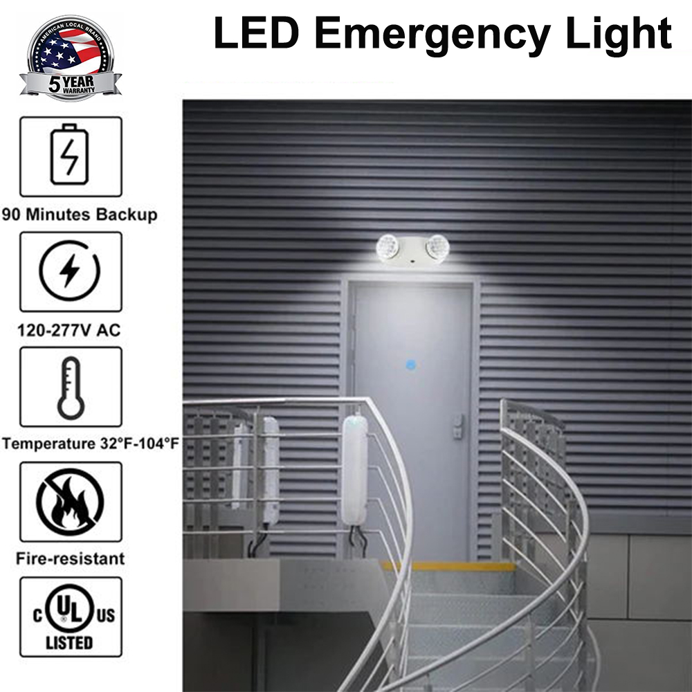 Commercial LED Emergency Light, UL Certified, 6-Pack, Adjustable Two  LED Bug Eye Head, Battery Backup, Nickel