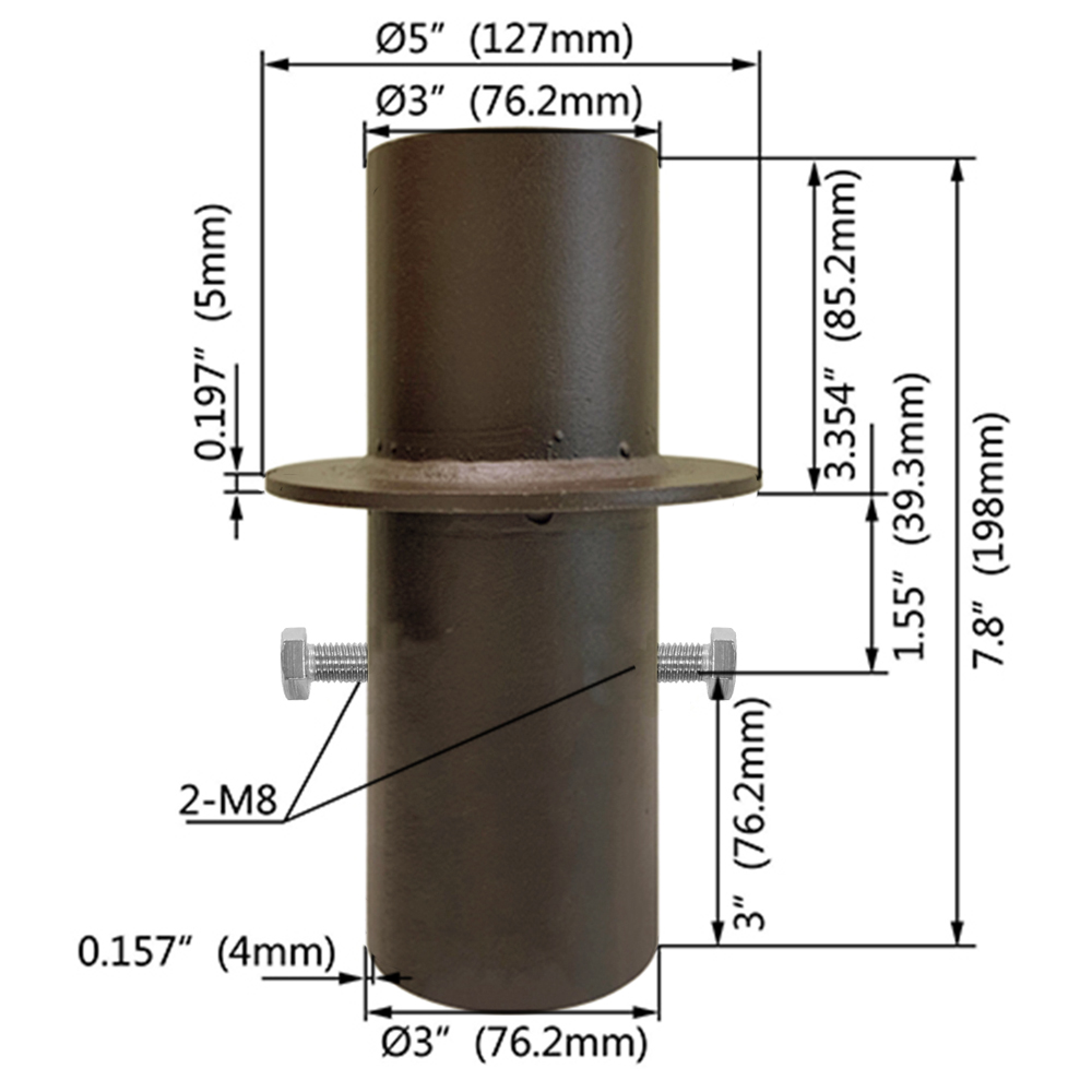 Reduce 4" or 5" Round Light Pole into 3" OD adapter