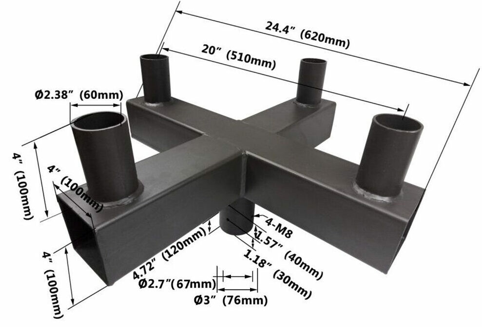 Quad 90 Degree Bull Horn Tenon with 4 Arms