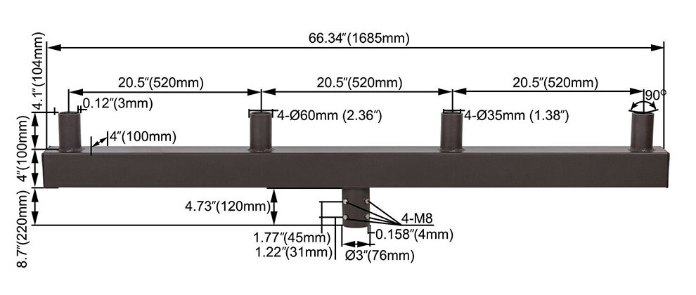 Quad Bullhorn Tenon Adaptor with 4 Arm Inline