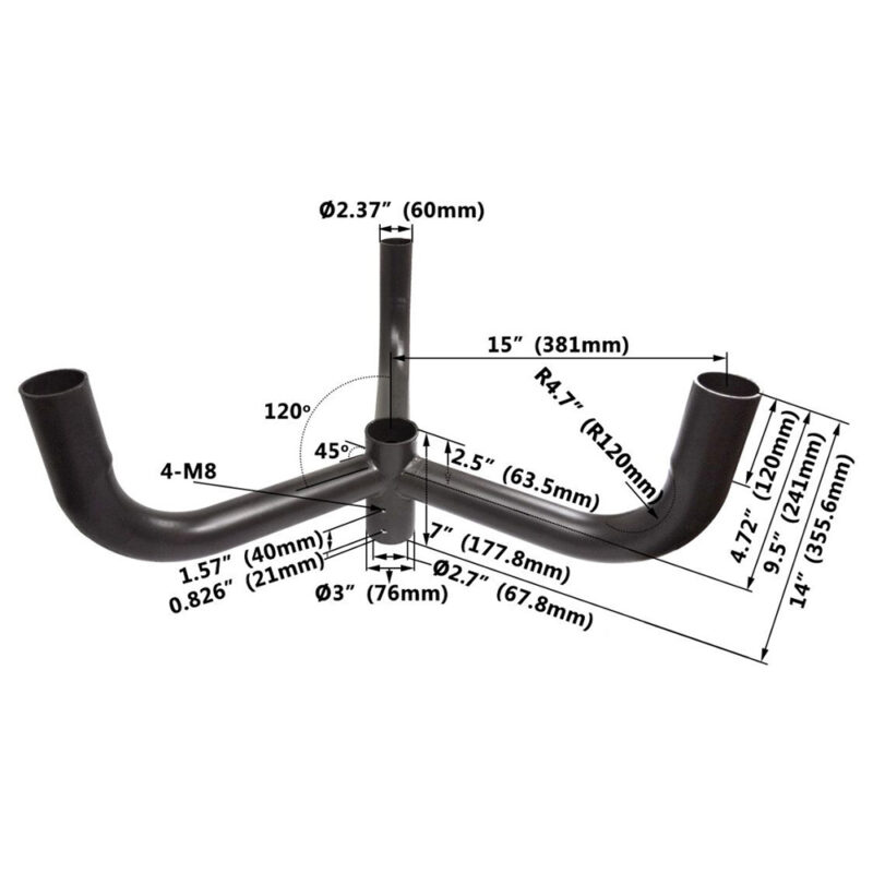 Triple Bull Horn with 3 Arms at 120degree