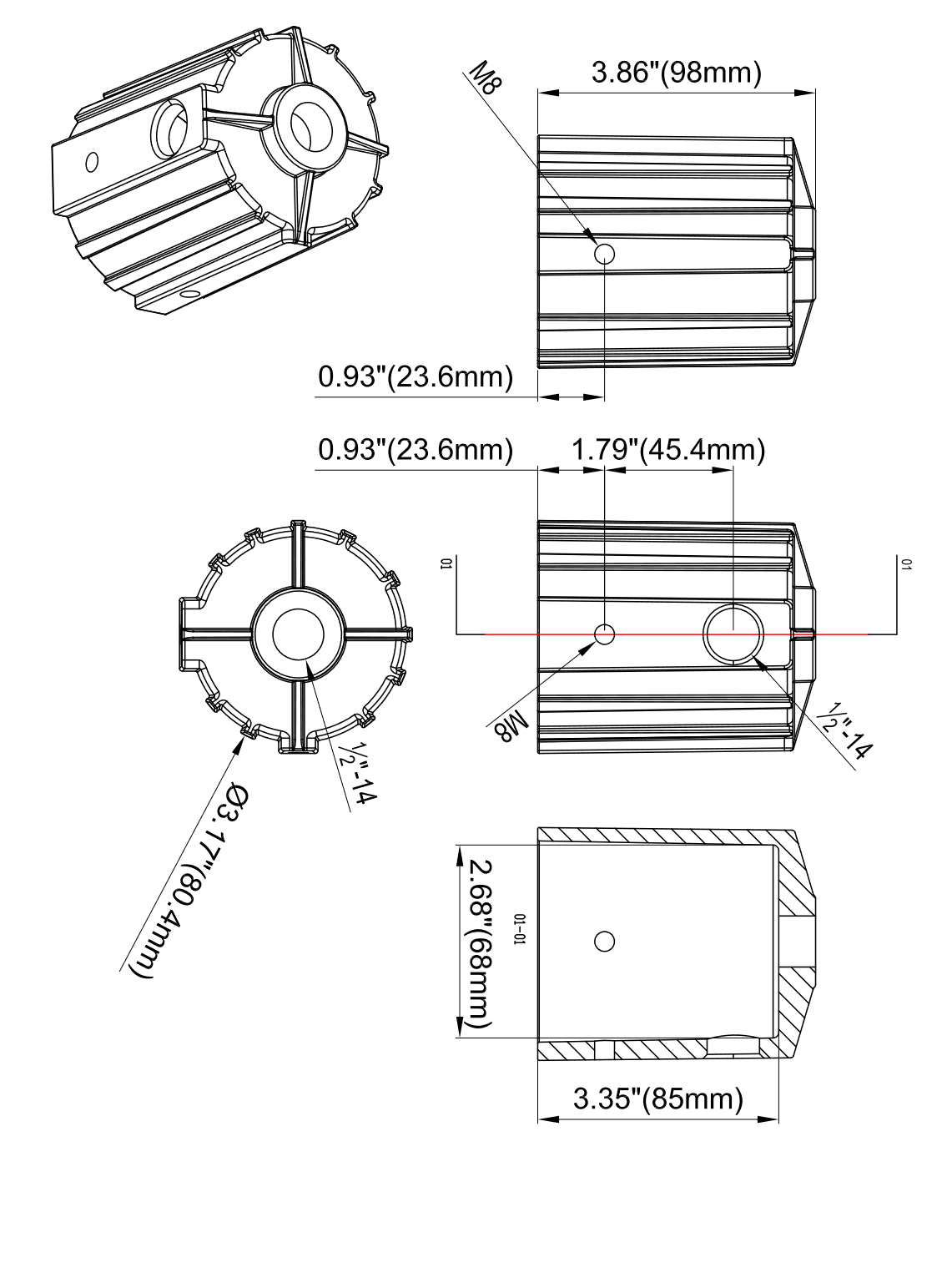 1/2" Round Pole Mount with 2-3/8" O.D. Tenon